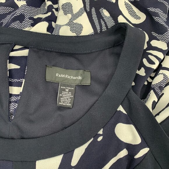 R&M Richards jersey sleeveless shift dress black white colorblock print 12 - Picture 4 of 4